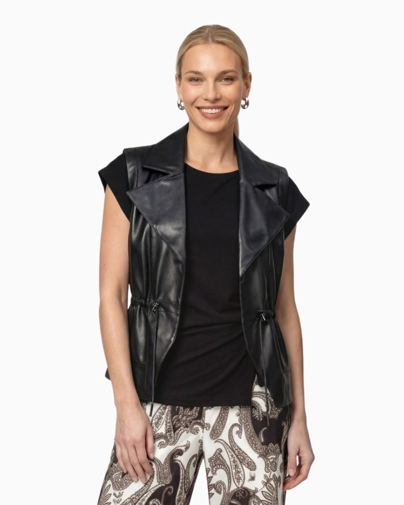 Monari Faux Leather Vest in Black front view