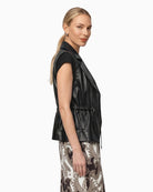 Monari Faux Leather Vest in Black inner tie band detail