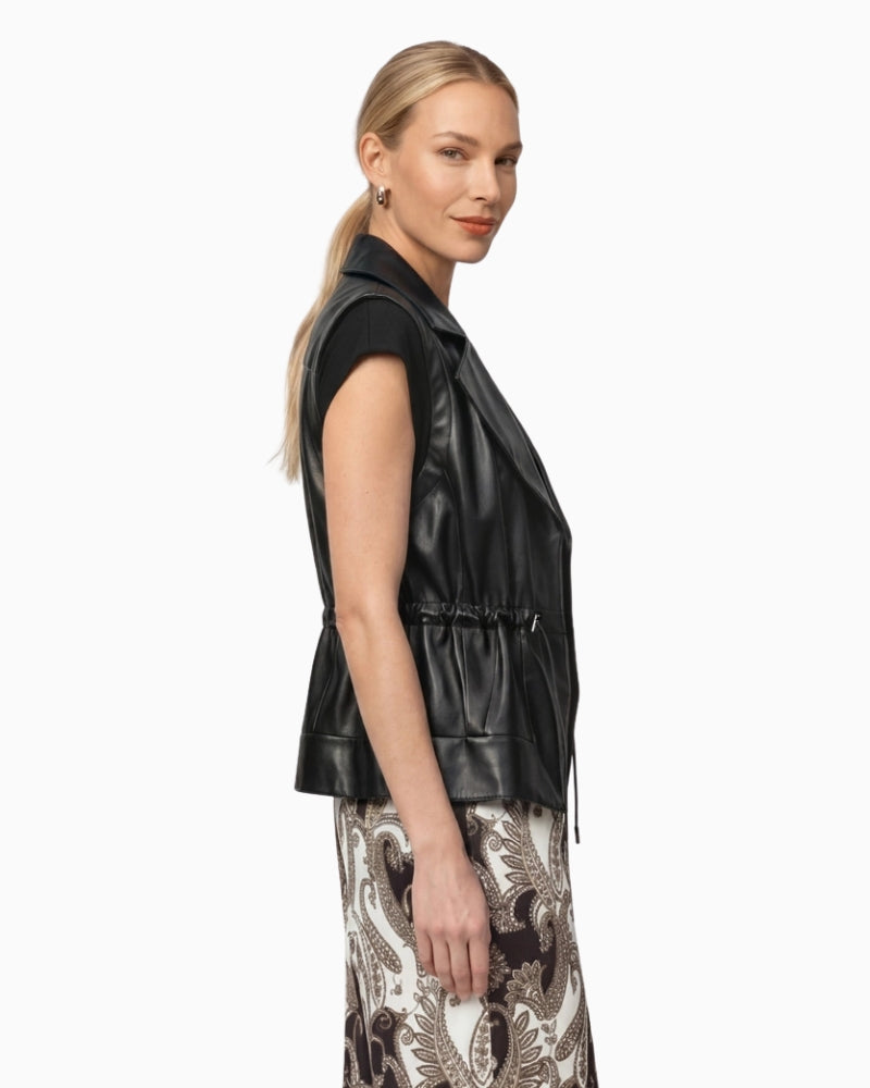 Monari Faux Leather Vest in Black inner tie band detail