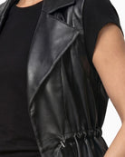 Monari Faux Leather Vest in Black lapel collar detail