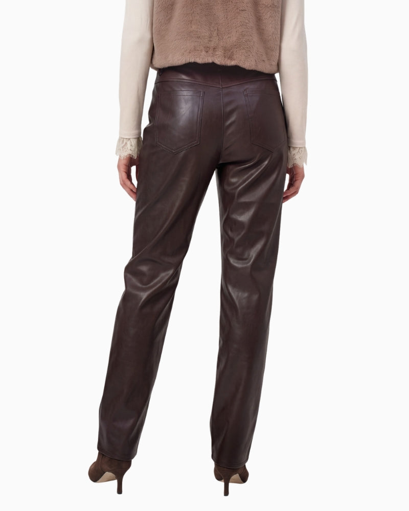Monari Faux Leather Wide-Leg Trousers in dark brown back view