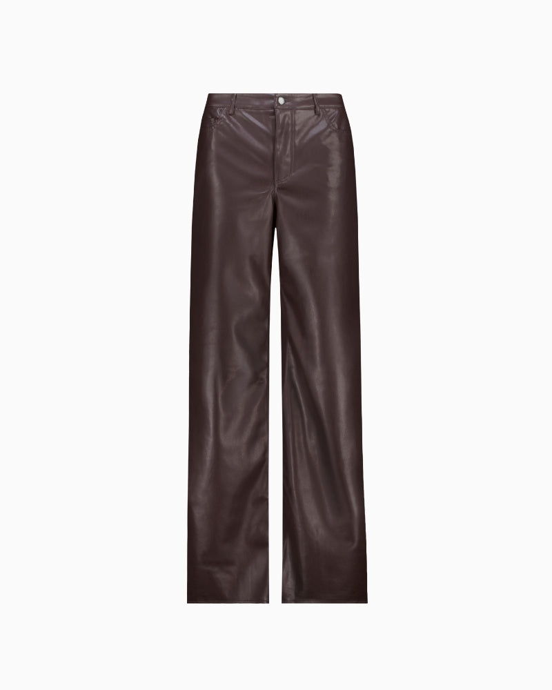 Monari Faux Leather Wide-Leg Trousers in dark brown faux leather detail