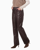 Monari Faux Leather Wide-Leg Trousers in dark brown side view