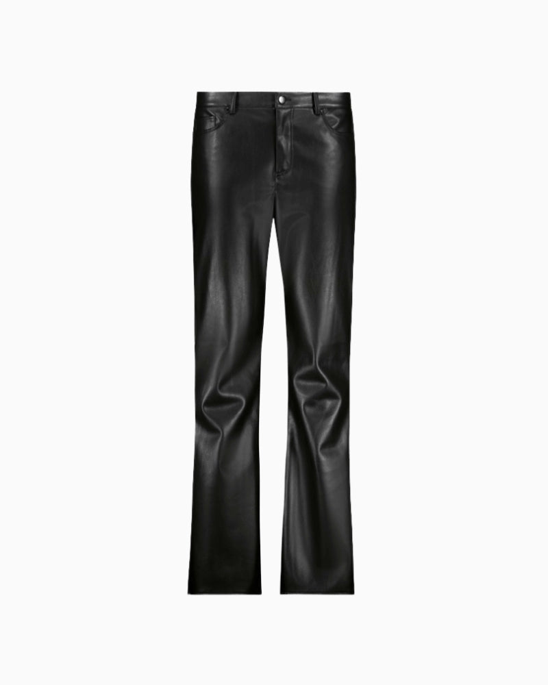 Monari Flared Faux Leather Trousers in Black faux leather finish detail