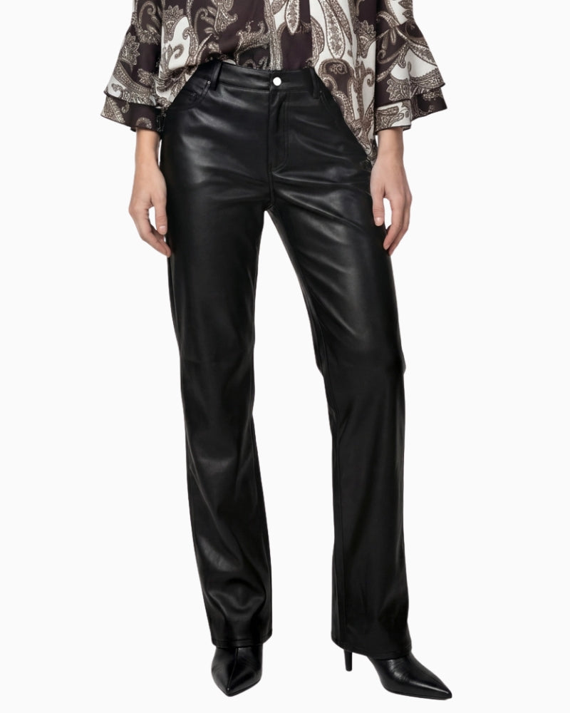 Monari Flared Faux Leather Trousers in Black front view