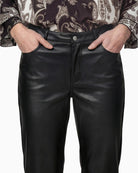 Monari Flared Faux Leather Trousers in Black pocket detail