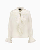 Monari Flounce Blouse in cream collar detail