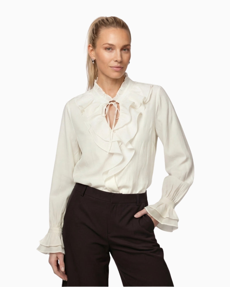 Monari Flounce Blouse in cream front view