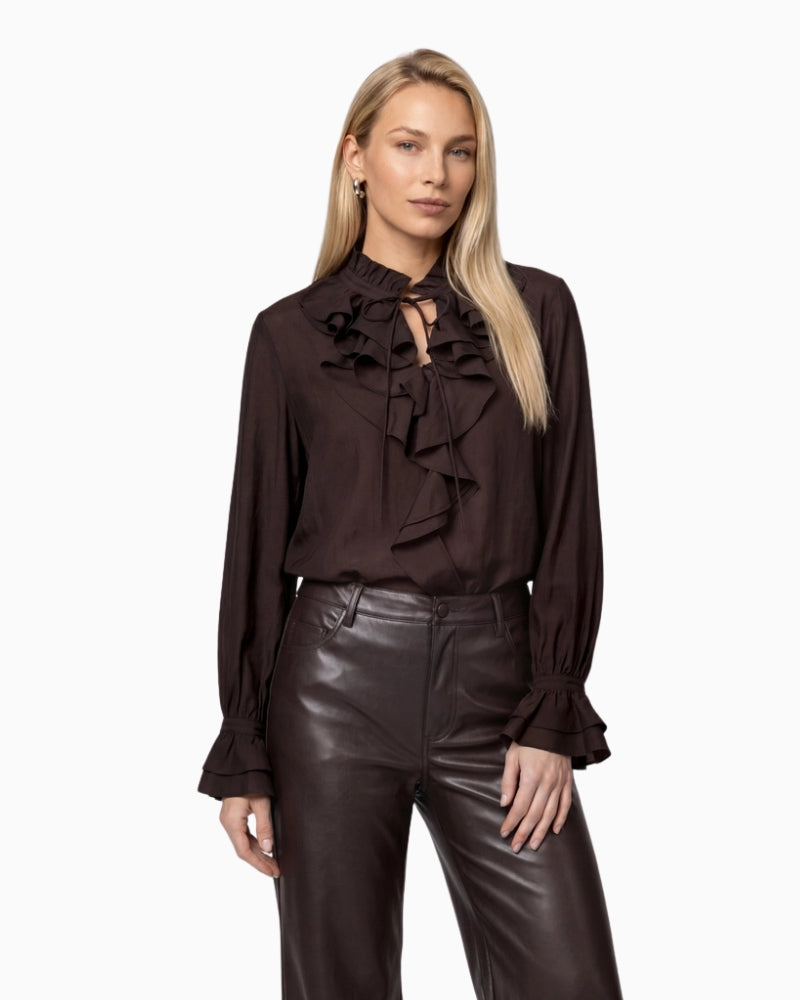 Monari Flounce Blouse in dark brown front view