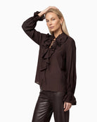Monari Flounce Blouse in dark brown side view