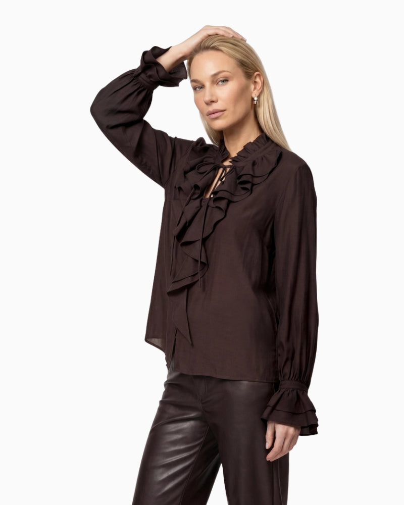 Monari Flounce Blouse in dark brown side view