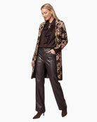 Monari Flounce Blouse in dark brown styled with long cardigan