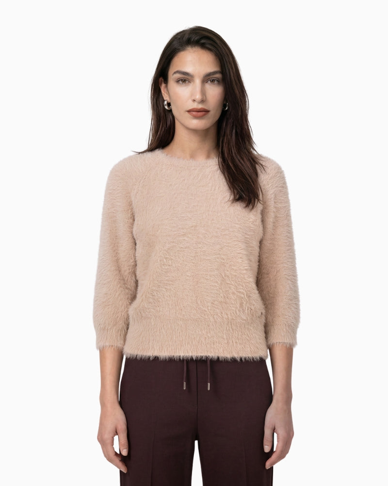 Monari Fluffy Jumper in light beige front view