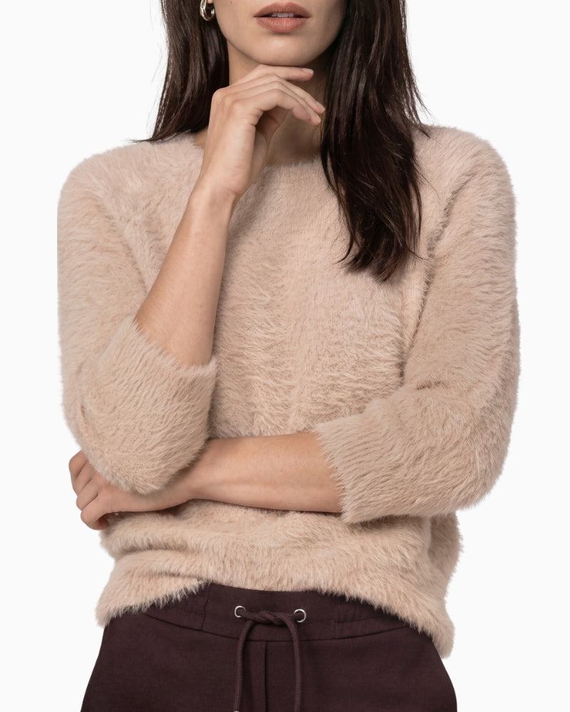 Monari Fluffy Jumper in light beige sleeve detail