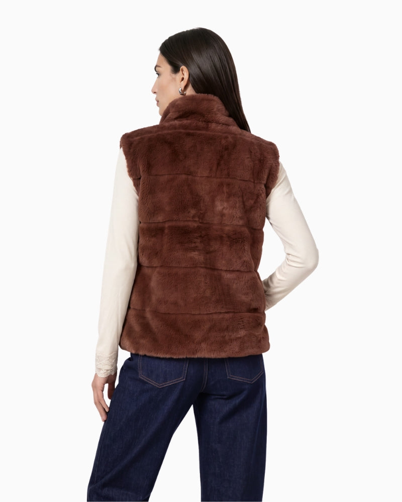 Monari Fluffy Vest in Brown back view