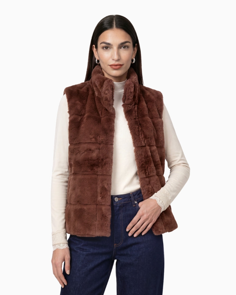 Monari Fluffy Vest in Brown front view