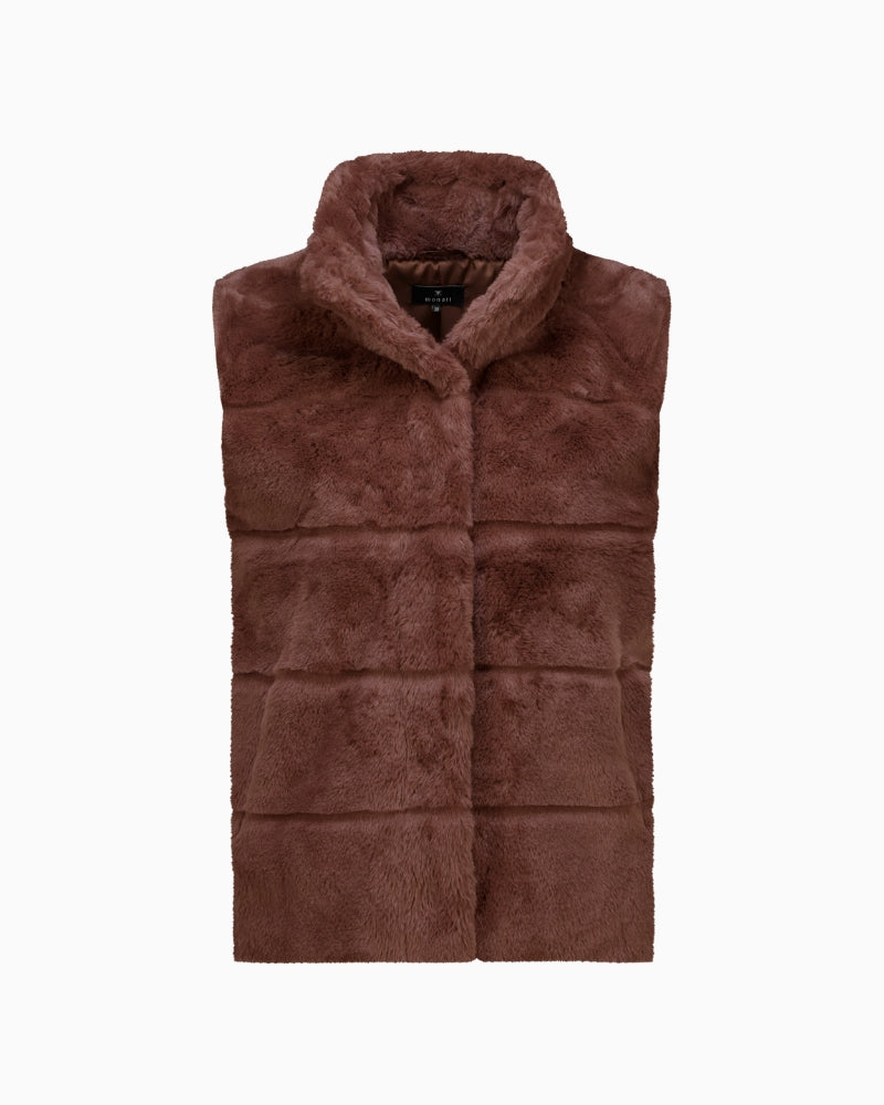 Monari Fluffy Vest in Brown lining detail