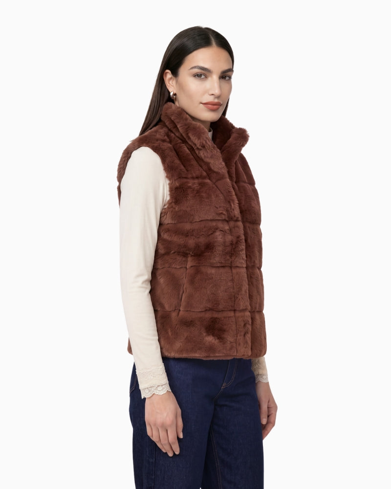 Monari Fluffy Vest in Brown side view