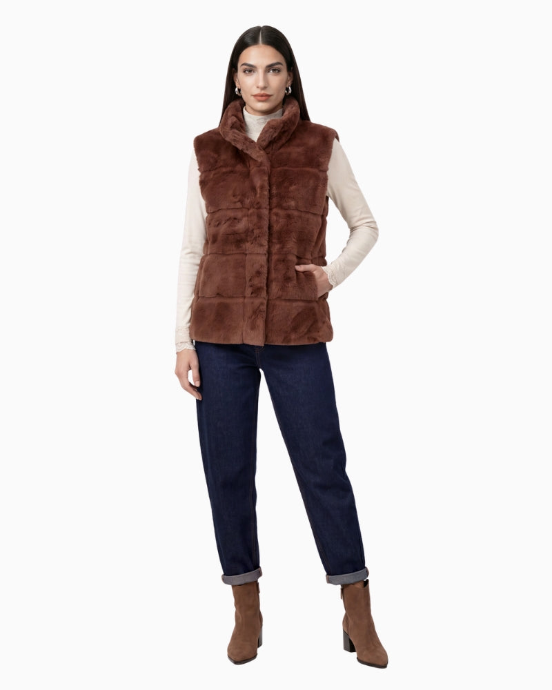 Monari Fluffy Vest in Brown styled view