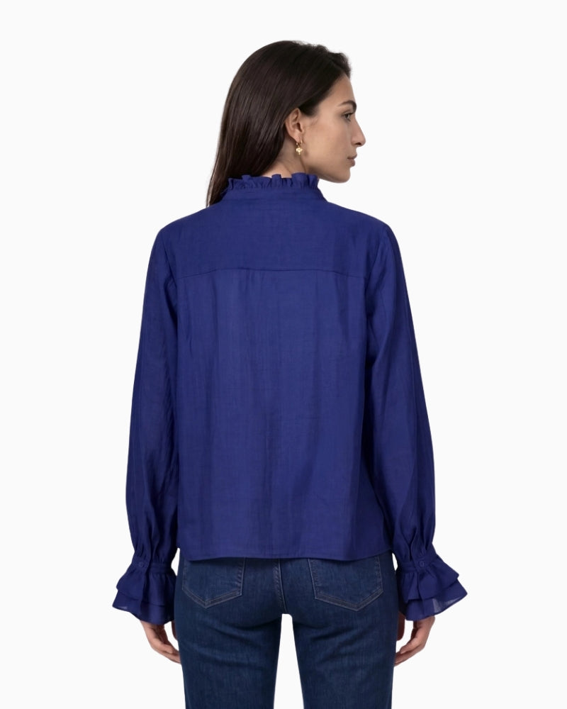 Monari Frill Detail Blouse in Navy back view