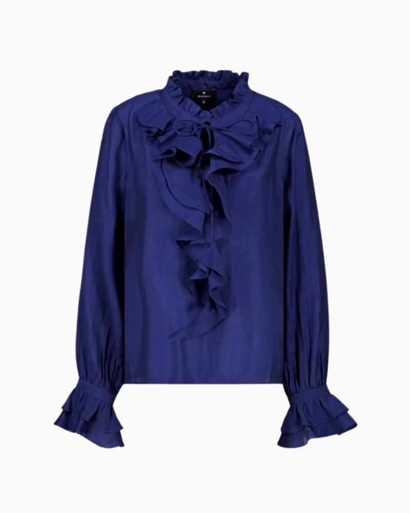Monari Frill Detail Blouse in Navy front detail