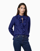 Monari Frill Detail Blouse in Navy front view