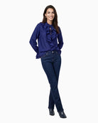 Monari Frill Detail Blouse in Navy ruffled sleeve hem and buttoned cuff detail
