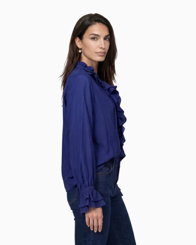 Monari Frill Detail Blouse in Navy side view