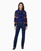 Monari Frill Detail Blouse in Navy styled view