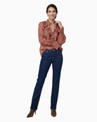 Monari Frill Detail Blouse in light brown front view