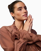 Monari Frill Detail Blouse in light brown ruffled collar detail