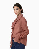 Monari Frill Detail Blouse in light brown ruffled sleeve hem detail