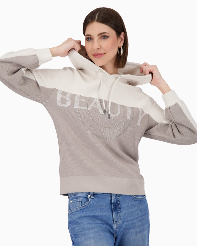 Monari grey hoodie with rhinestone detail and colour block design