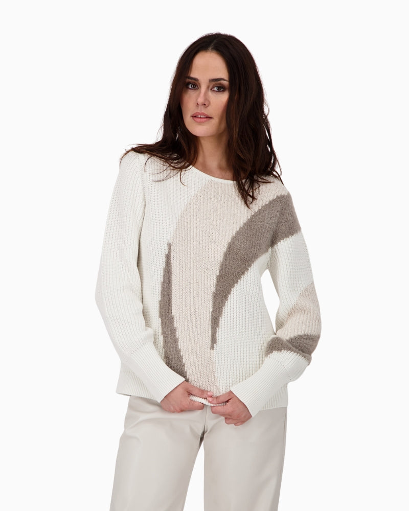 Off white Monari jumper with intarsia pattern and lurex detail