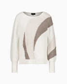 Front view of fluffy knit jumper with round neck and long sleeves