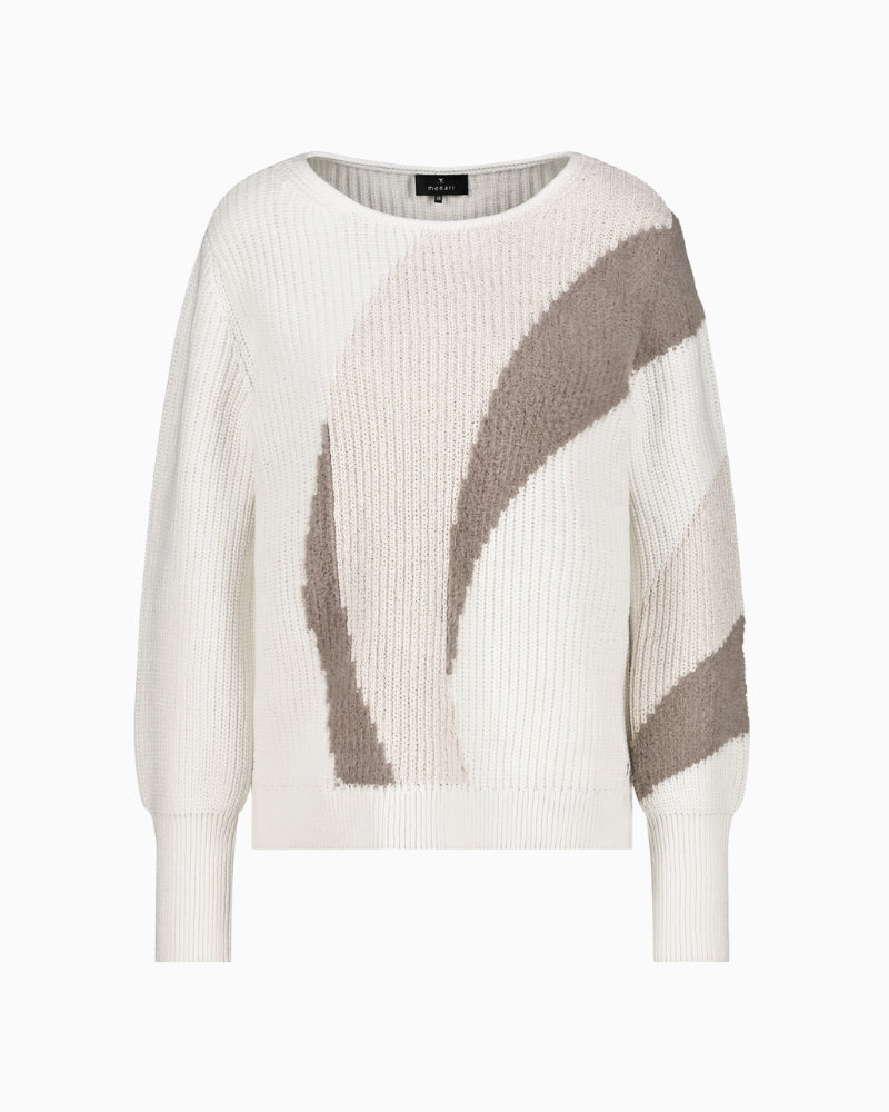Front view of fluffy knit jumper with round neck and long sleeves
