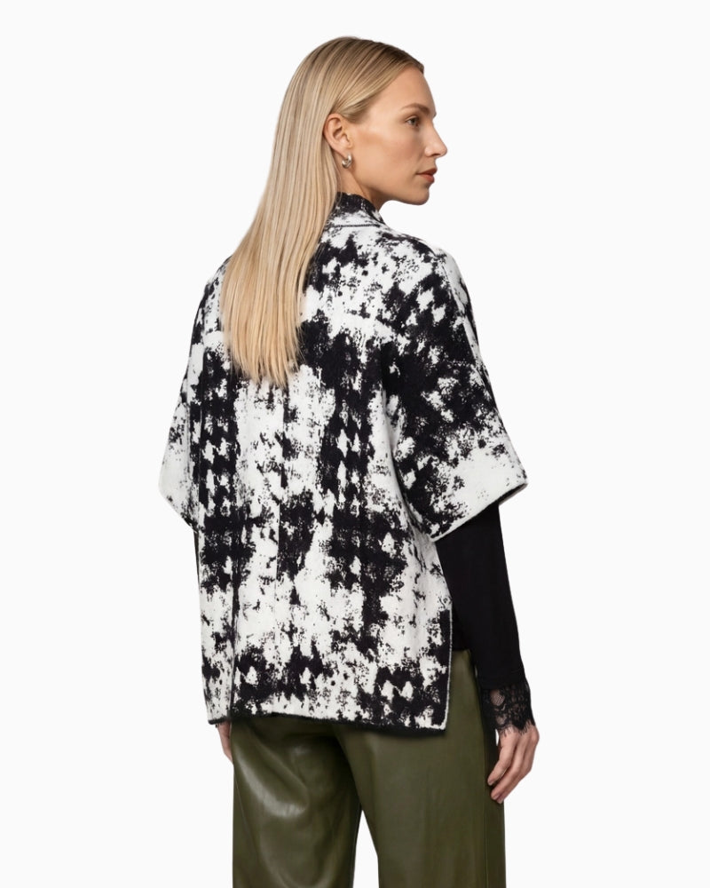 Monari Jacquard Knit Cape in black and white back view