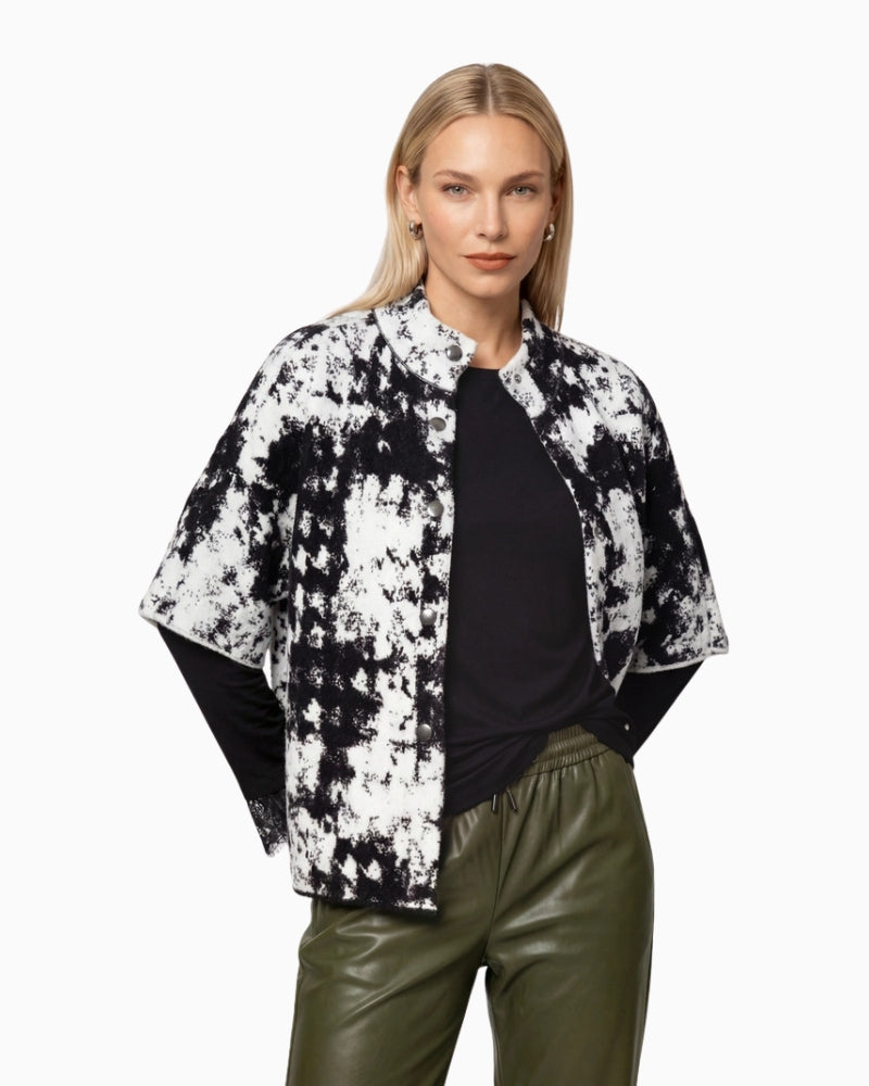 Monari Jacquard Knit Cape in black and white front view