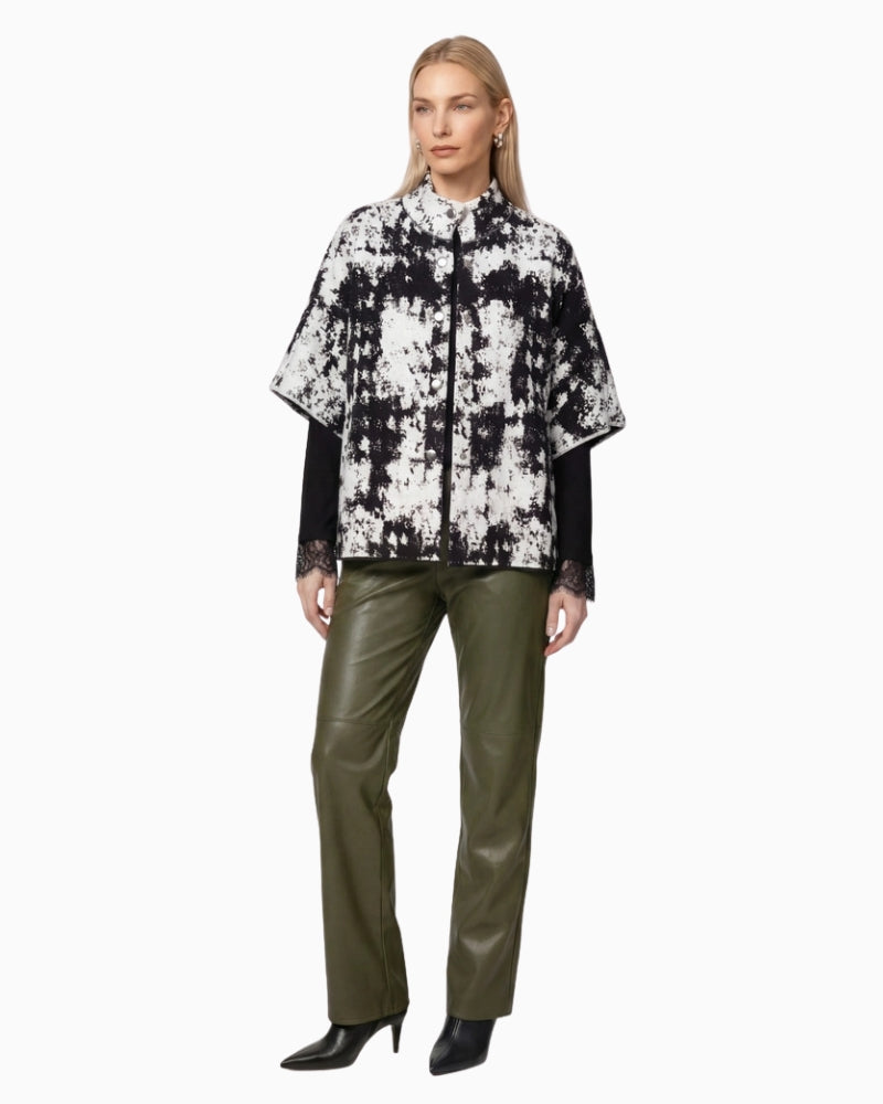 Monari Jacquard Knit Cape in black and white model view