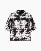 Monari Jacquard Knit Cape in black and white stand-up collar detail