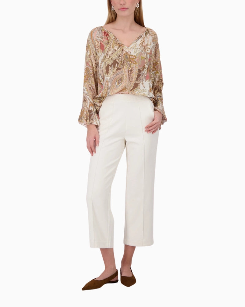 Monari Joggers with Elastic Waistband in cream front view