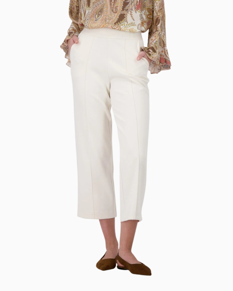 Monari Joggers with Elastic Waistband in cream front view