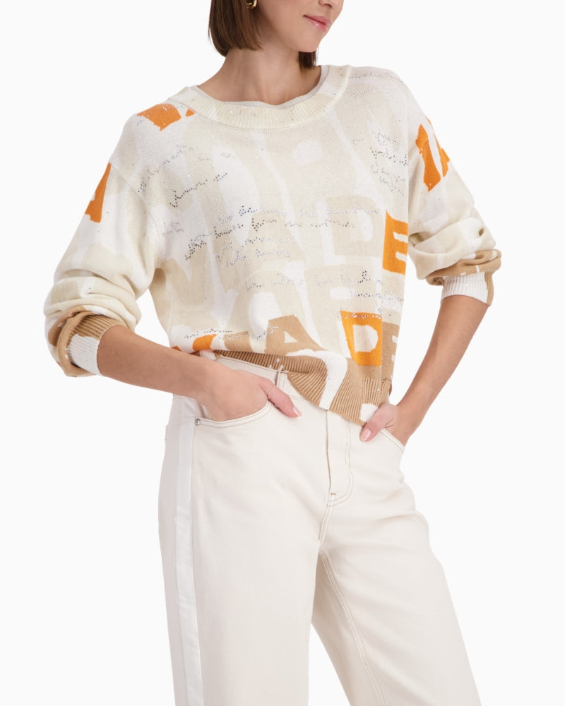 Monari jumper with letter pattern front view woman wearing – Áines Boutique