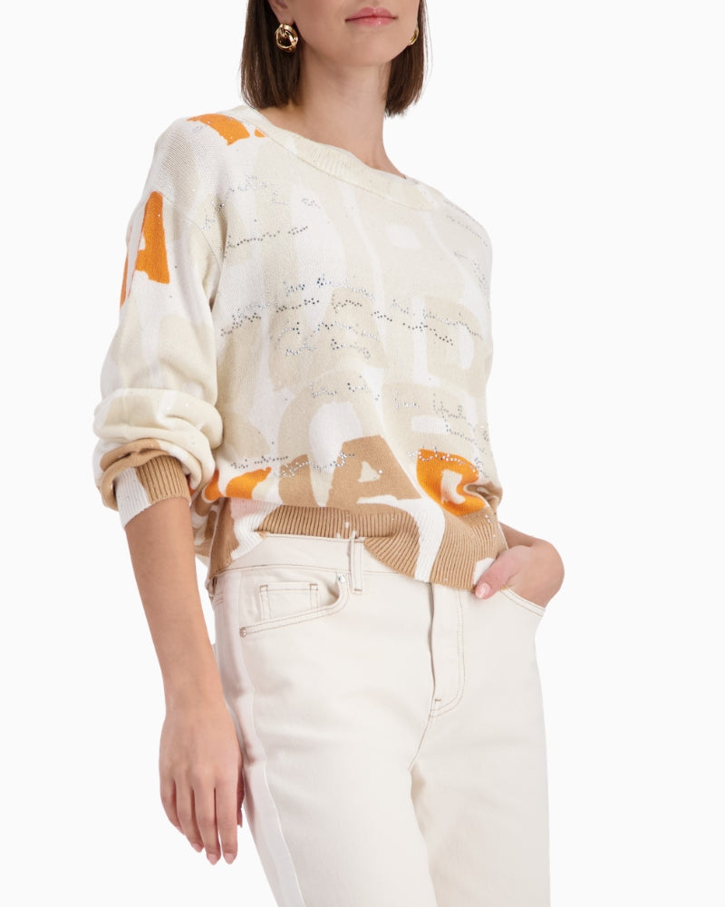 Monari jumper with letter pattern side view woman wearing – Áines Boutique