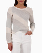 Woman wearing Monari Jumper With Material Mix front view – Áines Boutique