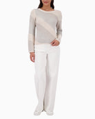 Woman wearing Monari Jumper With Material Mix full length – Áines Boutique