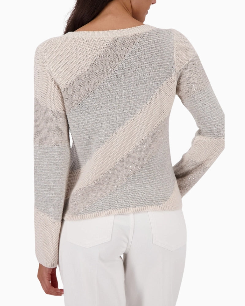 Woman wearing Monari Jumper With Material Mix back view – Áines Boutique