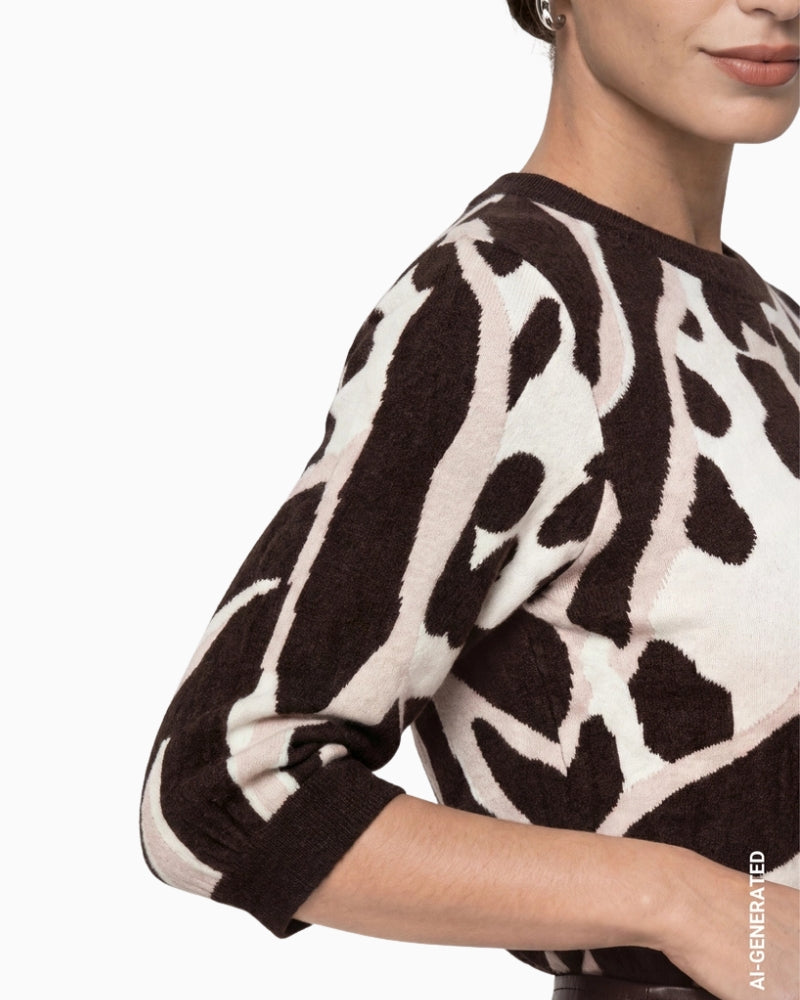 Monari Jumper in dark brown fluffy knit detail