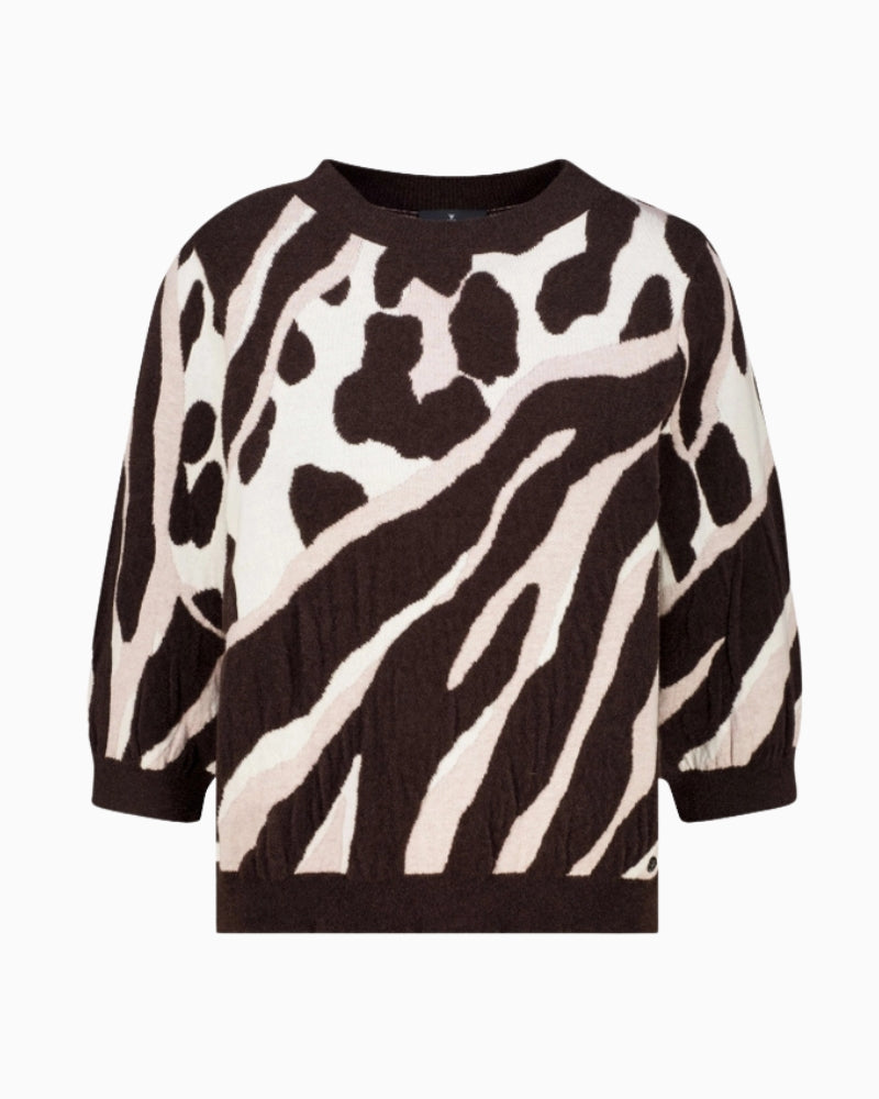 Monari Jumper in dark brown leopard-tiger pattern detail