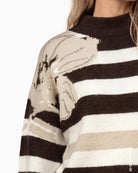 Monari Jumper in light beige striped floral detail